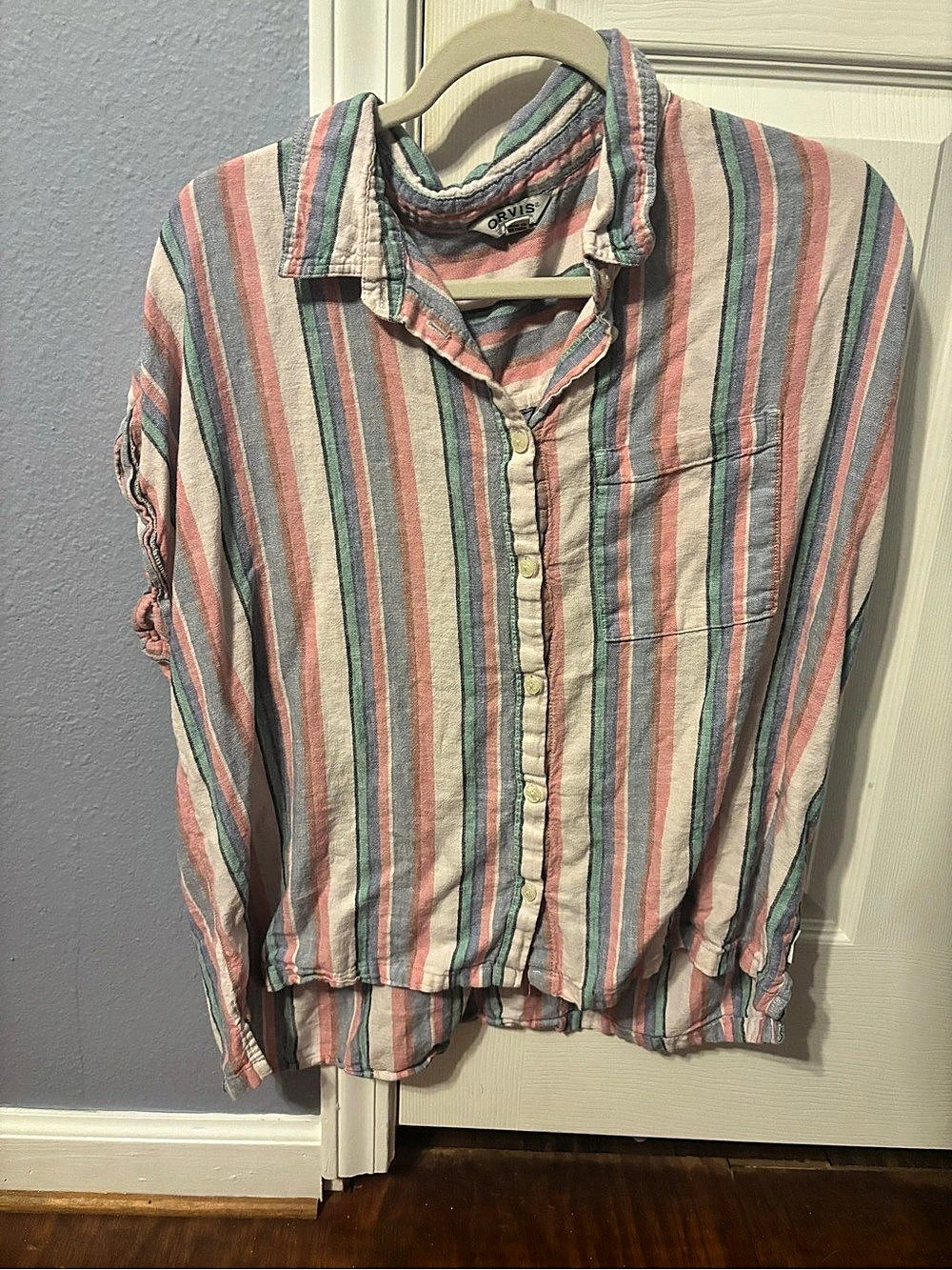 Orvis Striped Button Down Shirt in Pink & Green